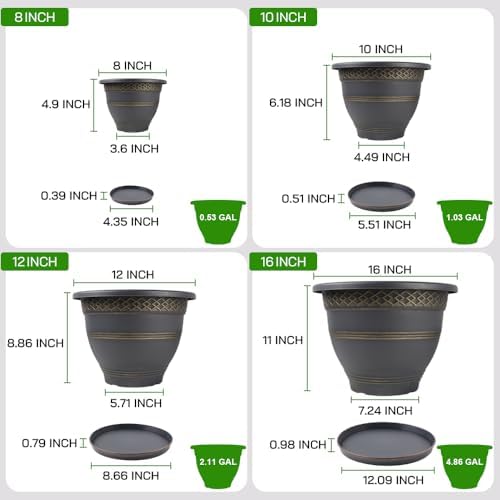 Usocik 16 Inch Outdoor Planters, 4 Pack, Gold Plaid - Image 4