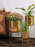 Serene Spaces Living Tall Gold Planter with Detachable Metal Stand - Modern Mid Century Decorative Indoor Plant Pot - Large Floor Planter for Living Room, Kitchen, Office - 26" H x 9.25" Diameter - Image 5
