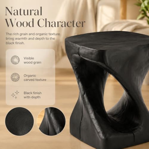 Twisted Solid Wood Accent Table, Hand-Carved Sculptural End Table, 12x12x16 inch Rustic Wooden Stool, Modern Geometric Side Table for Living Room Bedroom, Natural Wood Nightstand Plant Stand - Image 6