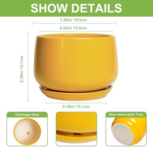 G EPGardening Ceramic Pots for Plants, 7 Inch Plant Pot, Yellow - Image 3