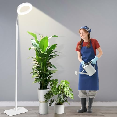 Plant Lights for Indoor Plants, Cord Hidden Standing Grow Lights for Indoor Plants Full Spectrum, LED 20w Plant Lamp with 3/9/12 H Timer,10 Brightness,70" Height Adjustable,White by Lumiridia