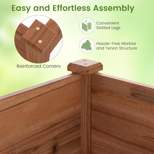 GIANTEX 95" Wooden Raised Garden Bed, Rectangular Planter Box, Brown - Image 6