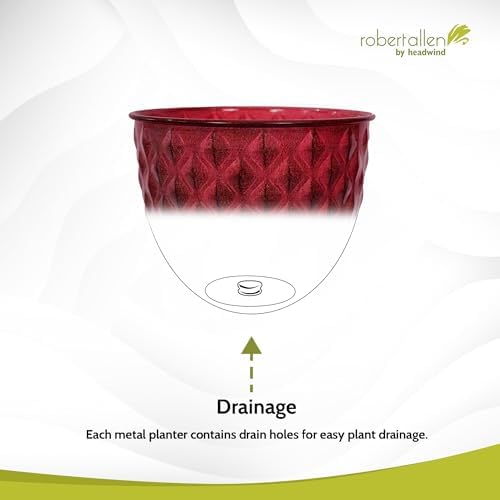 Headwind Glazed Ironstone Diamonte Collection – Crimson Red 12-Inch Decorative Plant Pot, Indoor & Outdoor, Vintage Diamond-Textured, Lightweight & Weather-Resistant for Garden Use by Robert Allen - Image 6