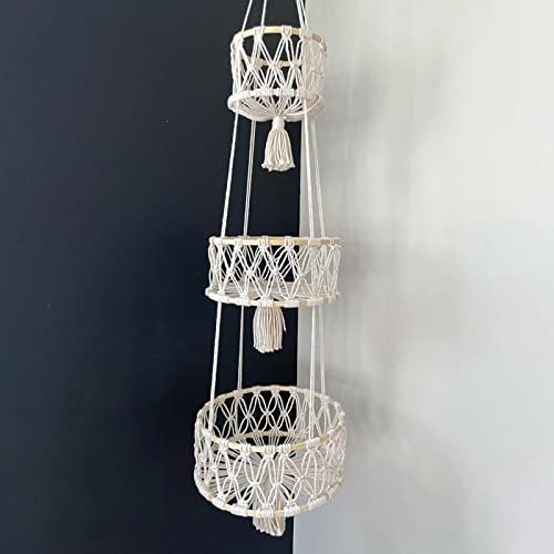 Macrame Plant Hanger, Space Saving Decorative Flower Pot Holder Handmade Weave Hanging Basket for Indoor Home (Wite 3 Tiers) - Image 4
