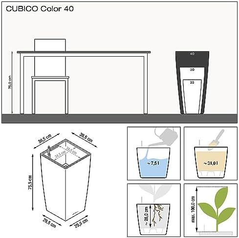 Lechuza 13150 Cubico Color 40 Self-Watering Planter for Indoor and Outdoor Use, 16" x 16" x 30", White - Image 4