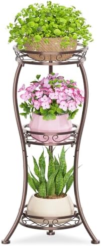KMOTASUO Metal Plant Stand Tall for Indoor Outdoor Corner, 3 Tier Bronze by KMOTASUO
