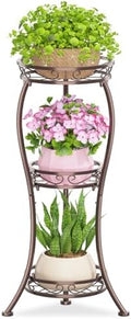 KMOTASUO Metal Plant Stand Tall for Indoor Outdoor Corner, 3 Tier Bronze by KMOTASUO