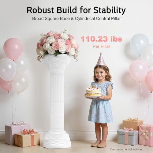 2PCS Columns and Pillars, Wedding Roman Column Wedding Landscaping Plastic Roman Pillar Artistic Roman Column Statue Party Flowerpot Holder for Wedding Event Party Decor (2Pcs Ornate Column) - Image 3