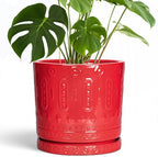 Eightpot 10 Inch Plant Pot, Ceramic Pots for Plants for Indoor Outdoor Plants, Round Planter with Drainage Hole and Tray, Boho Decorative Flower Pots, Front Porch Decor, Gifts for Plant Lovers, Red by Eightpot