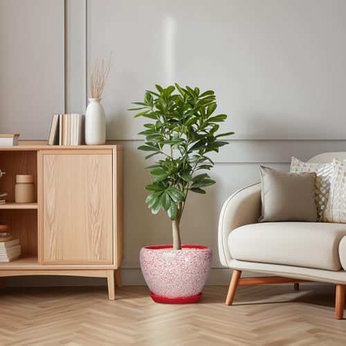 10 Inch Pots for Plants, Ceramic Planter Pots, Crackle Red - Image 6