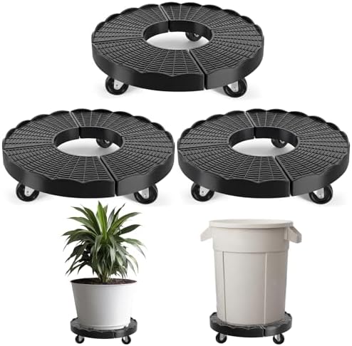 Huwena 3 Pack Trash Can Dolly with Lockable Wheels 15-20 in Adjustable Round Furniture Dolly 480 Lbs Heavy Duty Drum Rolling Base for 20, 32, 44, 55 Gallon Garbage Cans by Huwena
