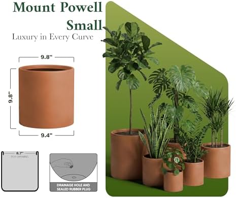 DTY Mount Powell 9.8" D x 9.8" H (Pot Opening 7.1") Fiberstone Cylindrical Planter with Drainage Hole, Weather Resistant for Indoor & Outdoor Use, Includes 2 Extra Coco Mats - Terracotta, Small - Image 7