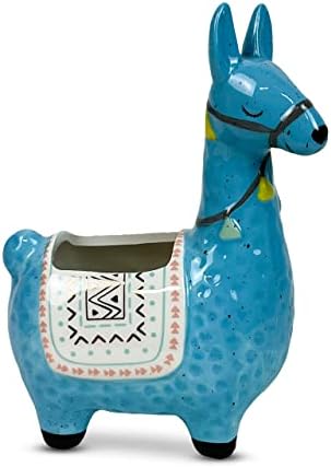 Ceramic Llama Planter for Succulent Plants Cute Alpaca Decor for Home, Office 8 1/2 Tall with Drain Holes Perfect for Cactus or Small House Plant Decoration (Blue) by LLOTSA+LLAMAS