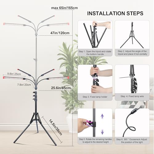 FRGROW 4Head Grow Light with Stand for Tall Indoor Plants, Bonsai Tree - Image 6
