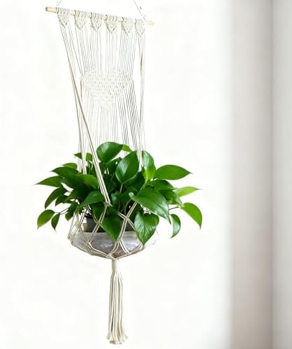 Macrame Plant Hangers, Suit 15 Inch Pot, Hand-Woven Cotton Rope Planter Basket with Hanging Hook, Indoor Outdoor Ceiling Holder for Room,Garden(C,1PACK) - Image 6