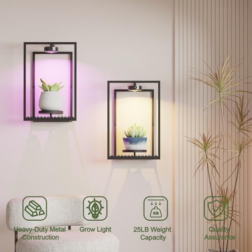 Starxing Wall Plant Shelf with Grow Lights, Remote Control Indoor Plant Holder Stand for Hanging Planters, Modern Framed Wall Decor for Living Room, Home S-2PK - Image 4