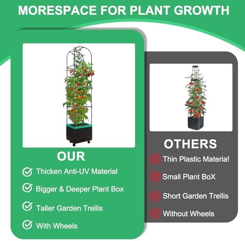 Yhtpouqe Raised Garden Bed Planter Box with Trellis, 71.2" Self-Watering Tomato Planters for Climbing Plants Vegetable Vine Flowers, Lockable Wheels, Vertical Gardening, Indoor Outdoor Patio Use - Image 7