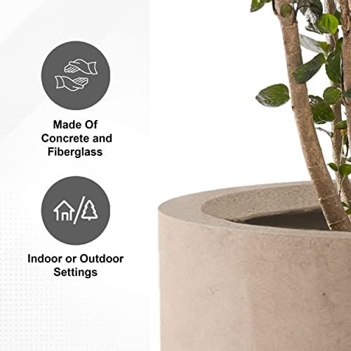 Round Concrete/Fiberglass Indoor & Outdoor Lightweight Decorative Plant Pots with Drainage Hole, Set of 3, 15.8", 12.5" & 9.8" L, Weathered Concrete - Image 7