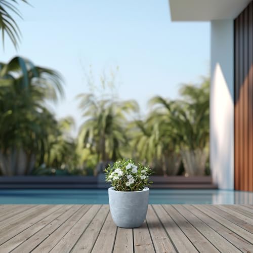 Kante Small Round Bowl Blue Gray Concrete Planter 10" Dia, Outdoor - Image 6