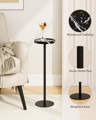 Round Drink Table, Small Pedestal Side Table, Black Marble - Image 4