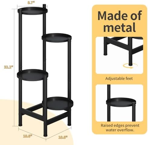 Metal Plant Stand for Indoor Outdoor,Corner Tall Plant Shelf for Multiple Plants,4 Tier Heavy Duty Flower Pot Holder,Display Rack for Patio Garden Balcony Living Room Bedroom - Image 2