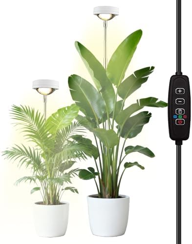 yadoker Plant Grow Light, LED Growing Light Full Spectrum for Indoor Plants,White Magnifying Glass Plant Lights,Height Adjustable, Automatic Timer, 5V Low Safe Voltage,Idea for Large by YadokerOffical