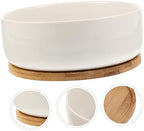 White Porcelain Succulent Pot with Drainage and Bamboo Tray Ceramic Planter Pot for Indoor and Outdoor Small Plants Herbs and Bonsai Flower Pot for Office and Home - Image 7