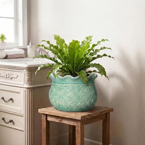 Ceramic Planter Pot, 10 Inch Plant Pot Indoor, Crack Lake Green - Image 6