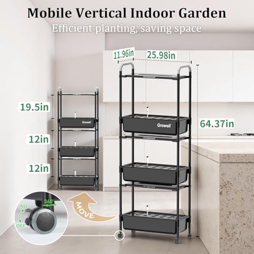 Growell Hydroponics Growing System Kit, 81 Pods Vertical Indoor Herb Garden with Smart LED Grow Light, Auto Circulating Water Pump Each Tier, 42L Hydroponic Gardening Systems for Ideal Gifts (Black) - Image 6