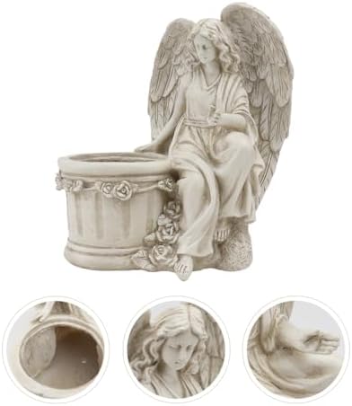 Hemoton 1Pc Artistic Flower Pot Creative Vintage Style Angel Planter Statue for Home Decor Garden Ornament Decorative Outdoor Flowerpot for Lawn and Patio Beige - Image 7