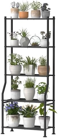 Livilord 5-Tier Plant Stand Indoor Outdoor, 64" Tall Metal Ladder Shelf for Multiple Flower Pot Holder, Waterproof Corner Garden Rack for Balcony Living Room, Black by LivilordBrand