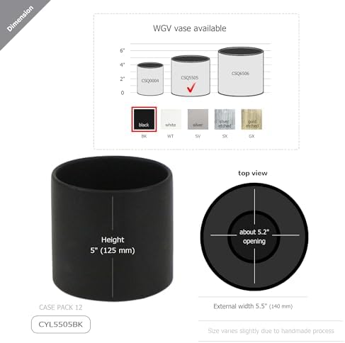 WGVI Matte Black Ceramic Cylinder Vase Width 5.5" Height 5", Flower Arrangements, Candle Holder, Terrarium Planter Pot, Storage Container Organizer, Pen Brush Holder, Tabletop Decor, Bulk, 6 Pcs - Image 3