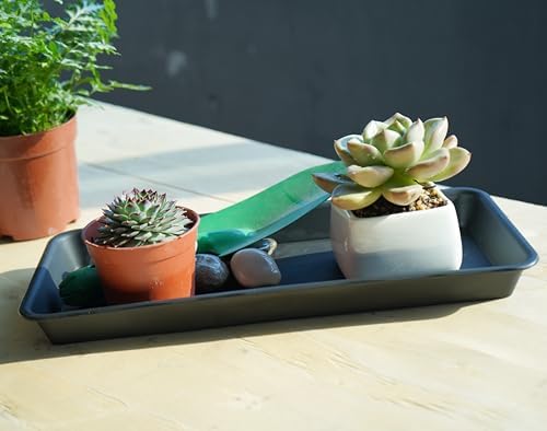 VUWEZ 4 Pack of Plastic Plant Tray Saucer Rectangular 17 18 inch, Planter Trays Saucers for Indoors Outdoor, Plant Water Drip Trays for Flower Pot Planter, Windowsill Plants Tray (7.8 X 17.5'', Black) - Image 4