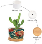 Chinoiserie Coral Peony Floral Ceramic Planter Floral Botanical Painting Planters for Indoor Plants with Drainage Holes and Saucers Pot for Indoor Outdoor Garden - Image 3