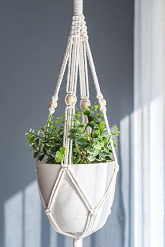 Mkono Macrame Plant Hanger 3 Tier Indoor Outdoor Hanging Planter Basket Cotton Rope with Beads 70 Inches (Pots and Plants NOT Included) (Pack of 3) - Image 5