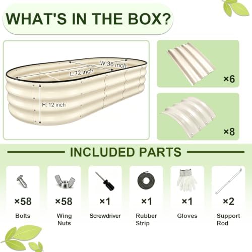 Galvanized Raised Garden Bed Outdoor 6x3x1 ft 1 Pack Oval White - Image 3