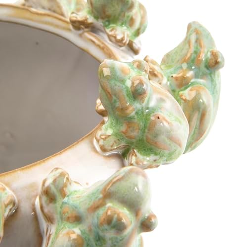 Creative Co-Op Decorative Stoneware Planter with Frog Figurine Rim, White and Green - Image 5