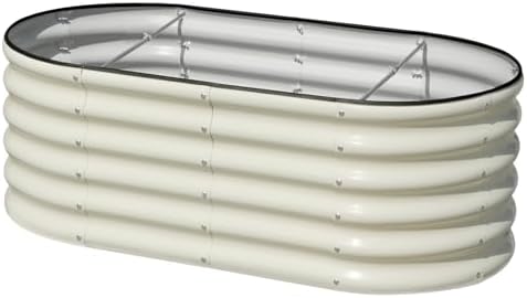 SnugNiture 4x2x1.5ft Raised Garden Bed Outdoor, 17" Tall Galvanized Metal Planter Box, Oval Raised Garden Bed Kit for Planting Vegetables Plants Fruits, Beige White by snugniture