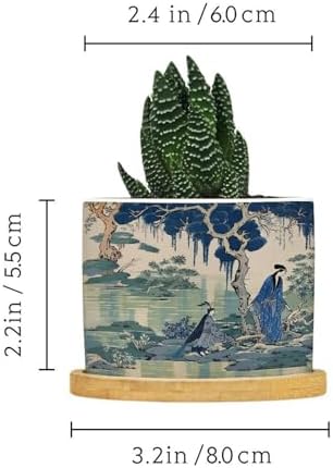 Blue and Green Ceramic Planters Asian Chinoiserie Life Flower Pots for Indoor Plants with Drainage Holes and Saucers Pot for Outdoor Garden Home Plant - Image 2