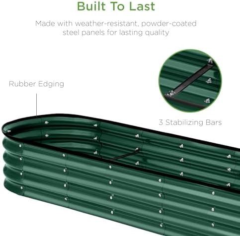 Best Choice Products 8x2x1ft Outdoor Metal Raised Garden Bed, Oval Deep Root Planter Box for Vegetables, Flowers, Herbs, and Succulents w/ 108 Gallon Capacity - Dark Green - Image 5