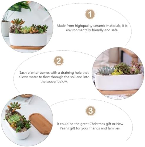 DOITOOL 2pcs Oval Ceramic Flowerpot Hydroponic Pot Ceramic Succulent Planter Outdoor Planters Flower Pots Indoor Bonsai Pot with Tray Garden Planting Container Household Bamboo Set - Image 3