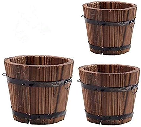 Rustic Wood Whiskey Barrel Planter Box Round Wooden Garden Flower Pot 3Pcs Different Sizes(L/M/S) by Unknown