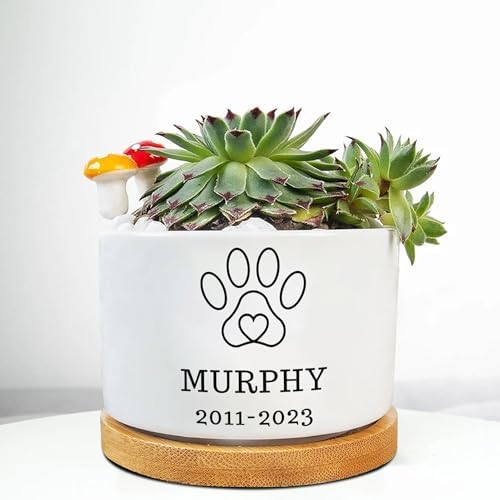 Personalized Dog Memorial Gift Planter, Dog Sympathy Gift - Pet Memorial, Pet Memorial Planter Pot with Bamboo Tray, Custom Pets Condolences Loss Gifts, Dog Memorial Gifts Plant Pot, 4 by Godashop
