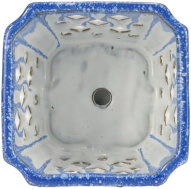 W&W Orchid Pot with Holes and Saucer for Repotting and Better Grow, Blue and White, 7" - Image 3
