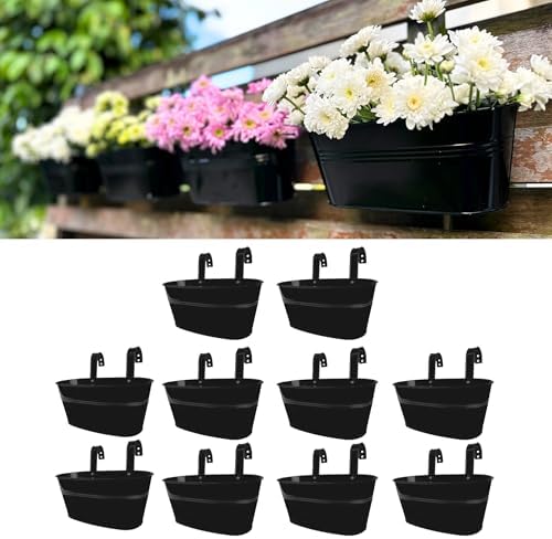 LaLaGreen Rail Planter (9.8 in, 10 Pack) Black Metal Porch Fence Pots by L%C3%A1L%C3%A1Green