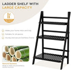 39.4" Foldable Ladder Shelf Plant Shelf, 3 Tier Bamboo Ladder Bookshelf - Image 5