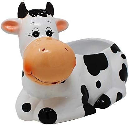 Cow Planter Pot - Cow Print Party Decoration Supplies - Garden Backyard Cow Stuff Statue - Flower Ceramic Succulent Planter - Plantador de Vacas - Large 9" with Drain - Image 3