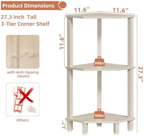 YUFAM 3-Tier Corner Shelf, Grey White - Image 3