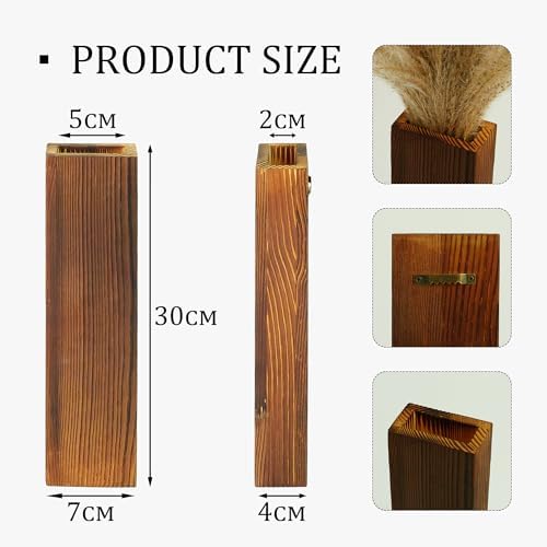 Wall Vase Set of 4 – Wooden Hanging Vases with Pampas Grass & Eucalyptus Dried Flowers – Modern Farmhouse Home Decor for Living Room, Entryway, Bathroom, Hallway & Dining Room - Image 3