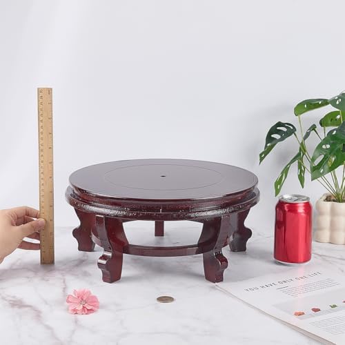 FINGERINSPIRE Wooden Display Stand Base 12.6x5.5inch Chinese Oriental Plant Stand Coconut Brown Traditional Vase Pot Stands Hand-Crafted Fishbowl Display Stands for Indoor Plants Outdoor Decoration - Image 3